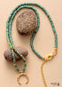 Boho Necklace, Seed Beads Gold Horn Evil Eye Heart Pendant
